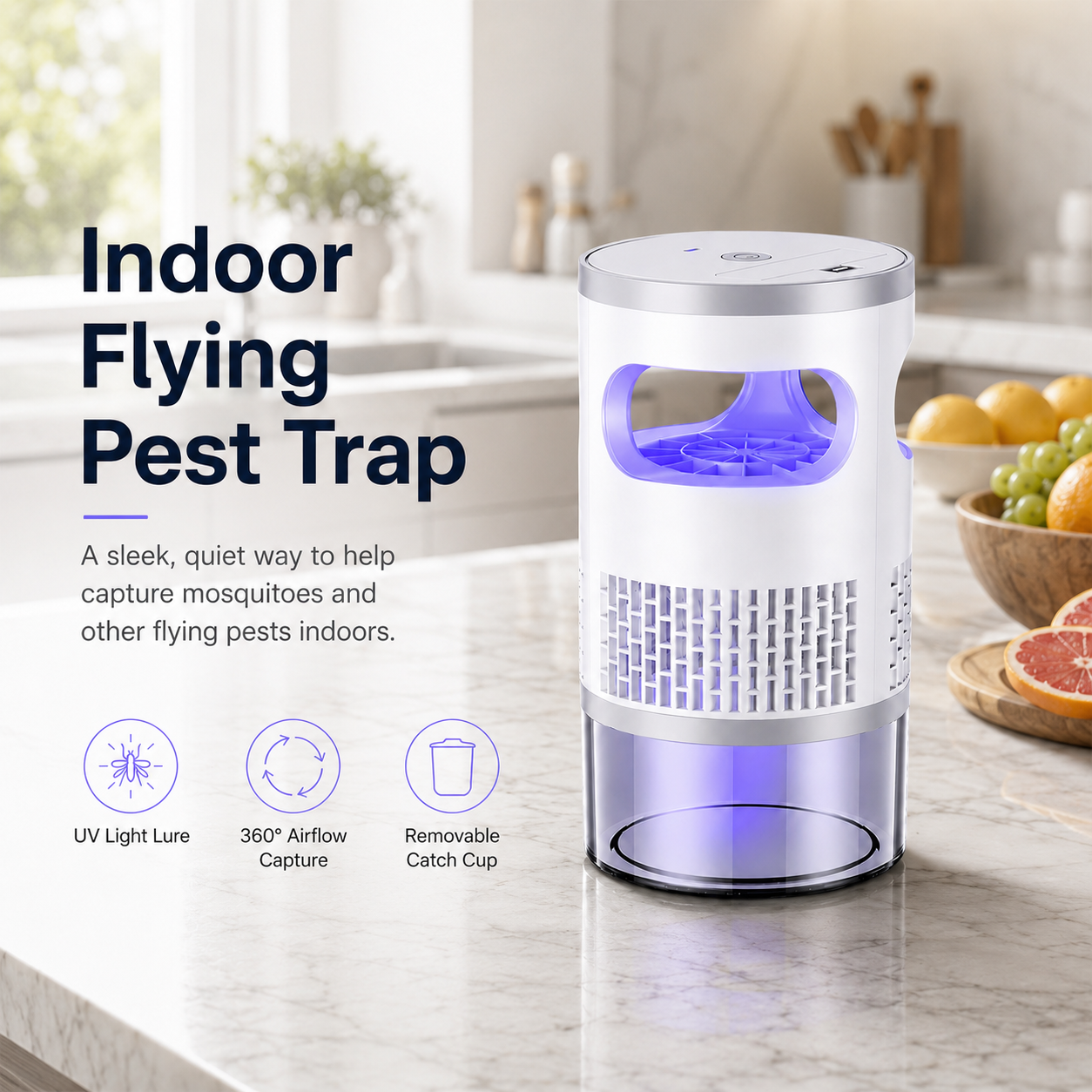 Indoor Fruit Fly & Gnat Trap – Quiet Suction Bug Catcher