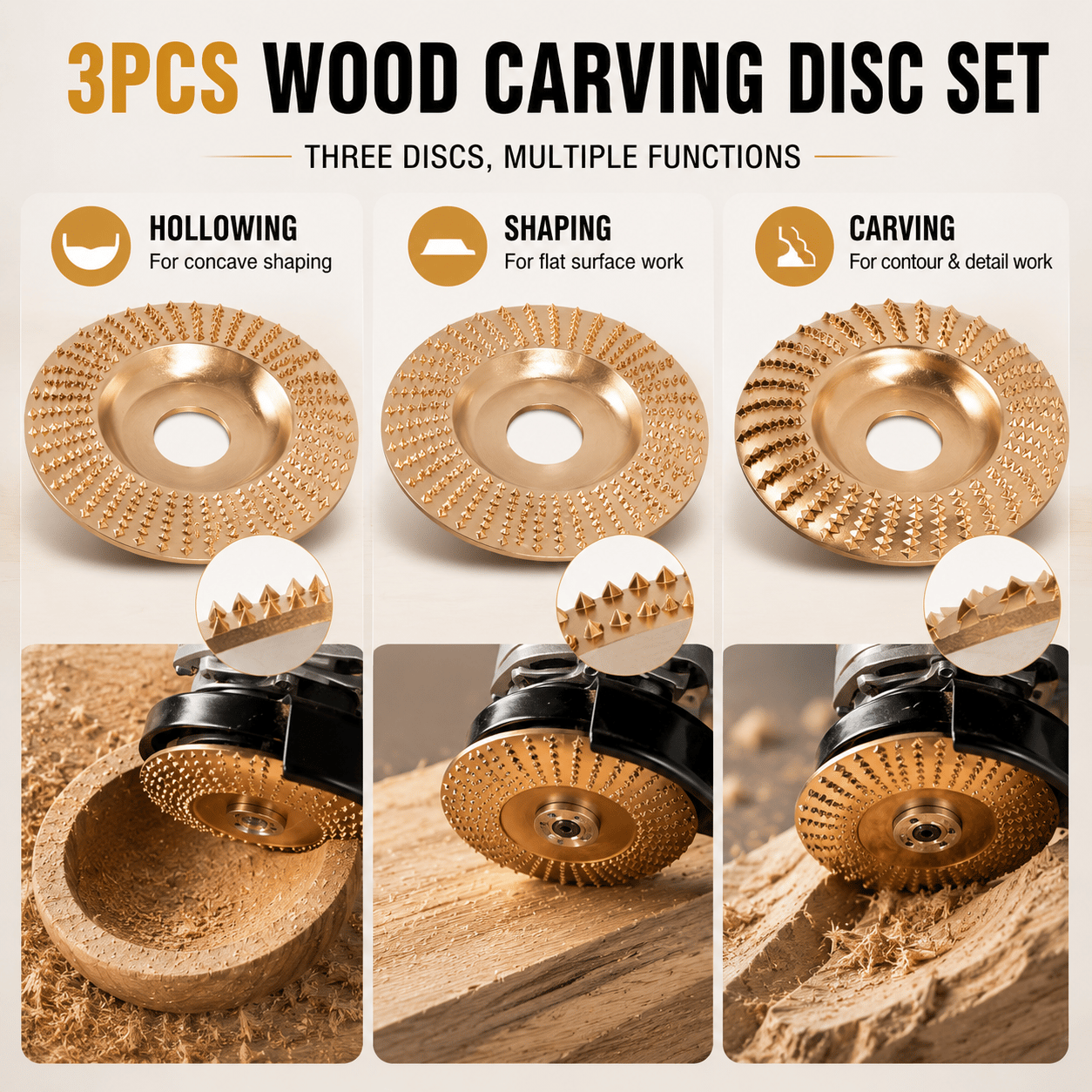 🔥 3PCS 4" Wood Carving Disc Set — The Ultimate Woodworking Game-Changer