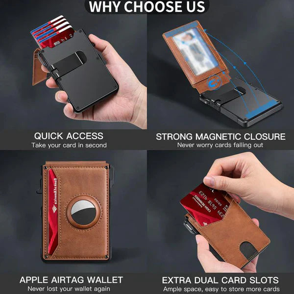 Men's Business Wallet Credit Card Holder Pop Up Smart RFlD Blocking Slim Leather