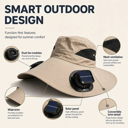 Dual Solar/USB Powered Fan Safari Hat